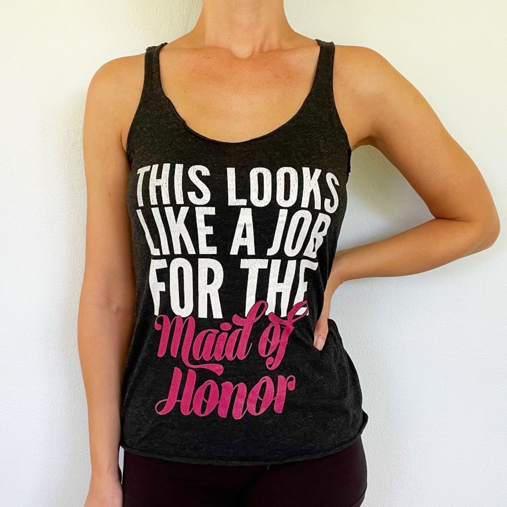 Gray maid of honor graphic tank size XS